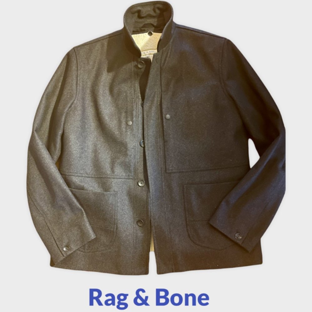 New w/o tag RAG & BONE Wool Coat Removable Sherpa Button Lining (44)L MSRP $895